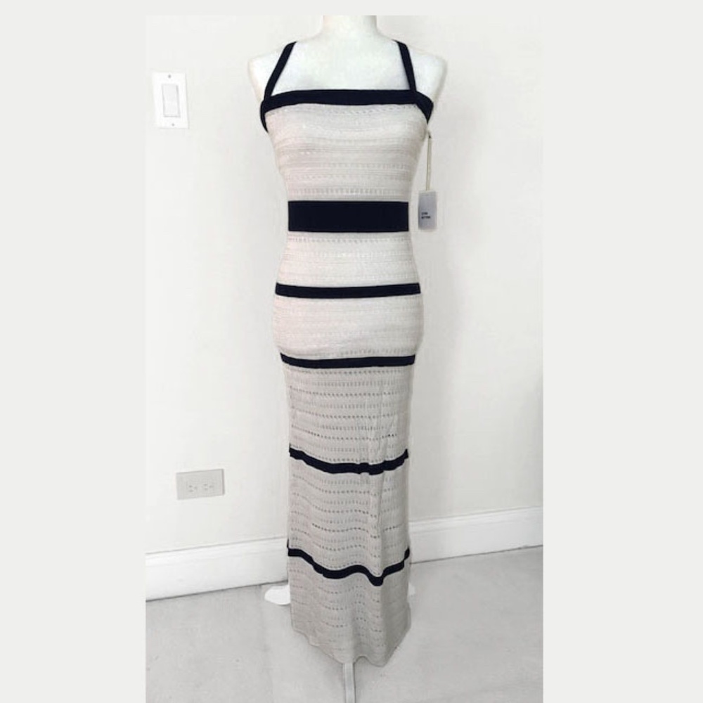 TALL NWT Victoria's Secret White Lace Crochet Blue Stretch Knit Maxi Dress M